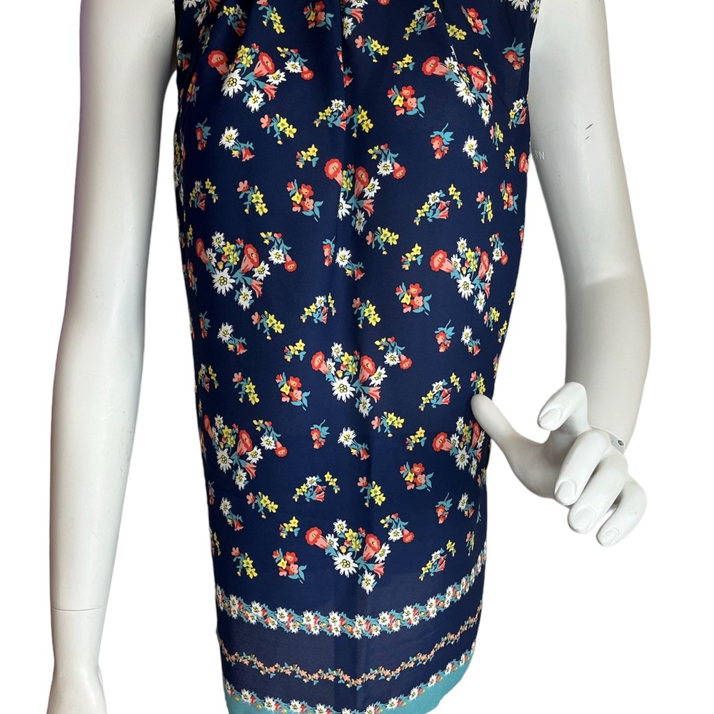Max Studio Teal Blue Floral Flowy Blouse Sleeveless Small Sheer Dressy Red Pink
